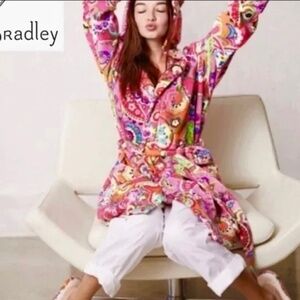 Vera Bradley Pink Paisley Sherpa Fleece Plush Soft Hooded Robe Bathrobe Pockets